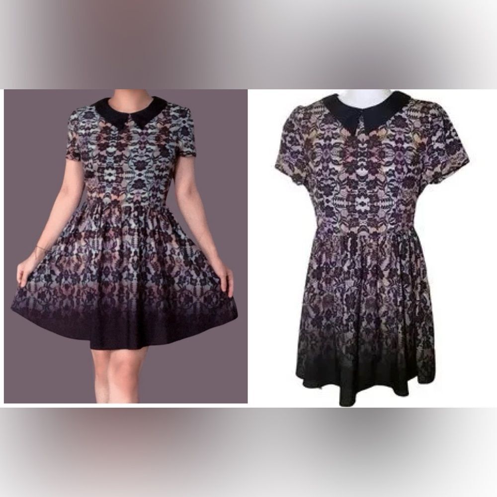 Topshop Ombre Lace Floral Peter Pan Collar Tea Dress Babydoll Size 4